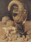 Georg Flegel Style life with wine glass and pretzel painting